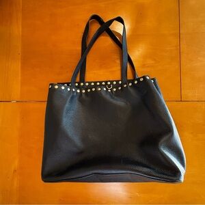 Laggo Remy black pebbled leather gold studded shoulder tote bag